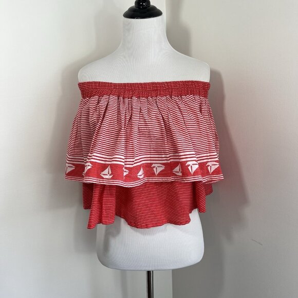 Faithfull the Brand Blouse Top Sz 4 Summer Cropped Nautical Graphic Print - Picture 8 of 16